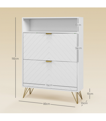 HOMCOM Narrow Shoe Storage Cabinet with 2 Flip Drawers for 12 Pairs of Shoes
