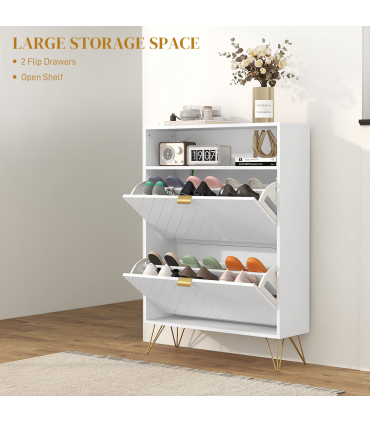 HOMCOM Narrow Shoe Storage Cabinet with 2 Flip Drawers for 12 Pairs of Shoes