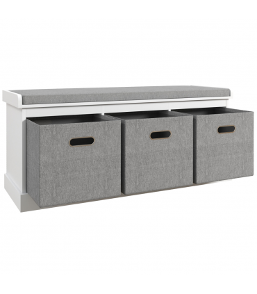 HOMCOM Shoe Bench with Cushioned Seat, 3 Fabric Drawers for Entryway Hallway