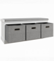 HOMCOM Shoe Bench with Cushioned Seat, 3 Fabric Drawers for Entryway Hallway