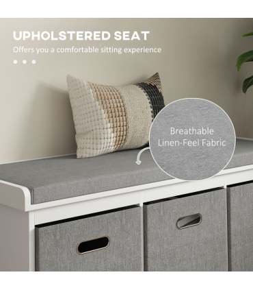 HOMCOM Shoe Bench with Cushioned Seat, 3 Fabric Drawers for Entryway Hallway