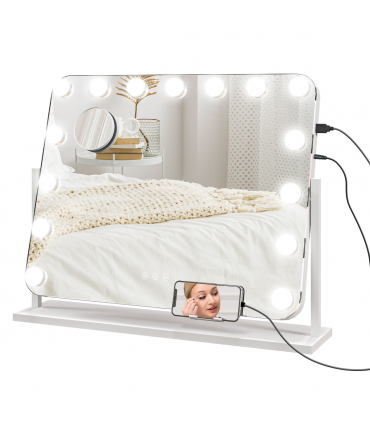 HOMCOM Hollywood Dimmable Lighted Makeup Mirror with Magnifier, USB Port