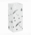 HOMCOM Metal Umbrella Stand, Square Umbrella Basket with 4 Hooks Drip Tray White