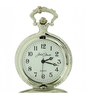 Jakob Strauss Open Window Classic Silver Tone & 12 Inch Brass Chain Pocket Watch - CLEARANCE NEEDS RE-BATTERY