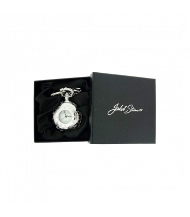 Jakob Strauss Open Window Classic Silver Tone & 12 Inch Brass Chain Pocket Watch - CLEARANCE NEEDS RE-BATTERY