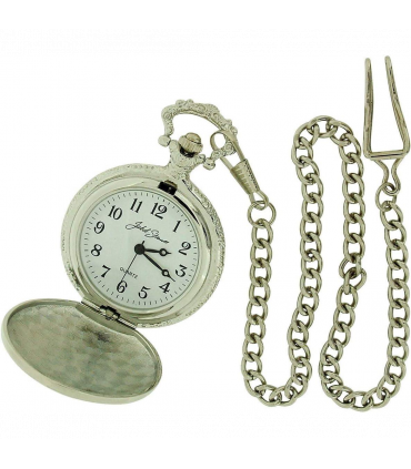 Jakob Strauss Open Window Classic Silver Tone & 12 Inch Brass Chain Pocket Watch - CLEARANCE NEEDS RE-BATTERY