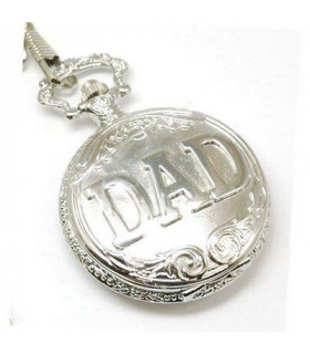 Jakob Strauss DAD Classic Silver Tone & 12 Inch Brass Chain Pocket Watch - CLEARANCE NEEDS RE-BATTERY