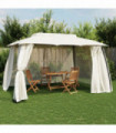 vidaXL Gazebo with Double Roof and Mesh Walls Cream 3.93x2.93 m Steel