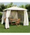 vidaXL Gazebo with Double Roof and Mesh Walls Cream 2.93x2.93 m Steel