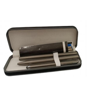 DSL Instyle 7pc Black/Blue Ink  Pen & Refills Anodized Aluminium Black Case Pen Set Box 2799B