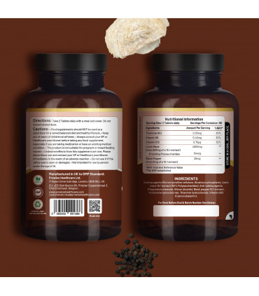 Lions Mane Mushroom Supplement 4000mg with Vitamin B1, B6, B12 & Black Pepper