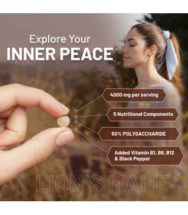 Lions Mane Mushroom Supplement 4000mg with Vitamin B1, B6, B12 & Black Pepper