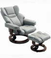 HOMCOM PU Leather Manual Reclining Armchair Footstool Padded Seat Light Grey
