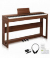 Glarry GDP-104 88 Keys Full Weighted Keyboards Digital Piano with Furniture Stand, Power Adapter, Triple Pedals, Headphone, for All Experience Levels Black Walnut