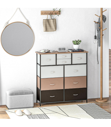 HOMCOM Bedroom Chest of Drawers Fabric Dresser w/ Foldable Drawers Multicolour