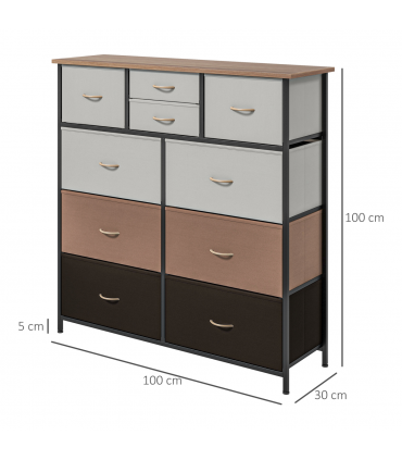 HOMCOM Bedroom Chest of Drawers Fabric Dresser w/ Foldable Drawers Multicolour