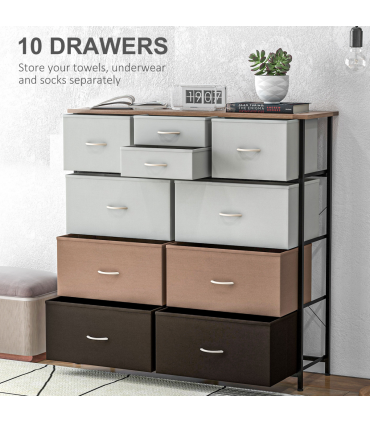 HOMCOM Bedroom Chest of Drawers Fabric Dresser w/ Foldable Drawers Multicolour