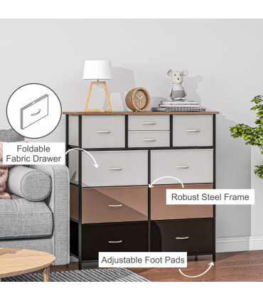 HOMCOM Bedroom Chest of Drawers Fabric Dresser w/ Foldable Drawers Multicolour