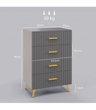 HOMCOM Bedroom Chest of Drawers, 4-Drawer Dresser with Aluminium Legs