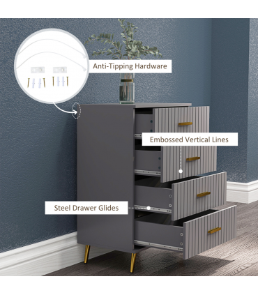 HOMCOM Bedroom Chest of Drawers, 4-Drawer Dresser with Aluminium Legs