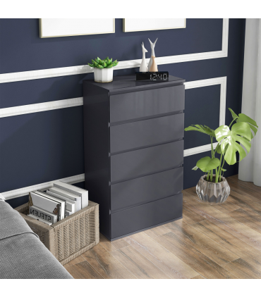 HOMCOM Bedroom Chest of Drawers, High Gloss 5 Drawers Dresser, Drawer Unit