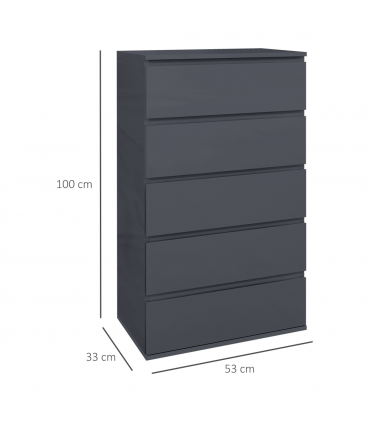 HOMCOM Bedroom Chest of Drawers, High Gloss 5 Drawers Dresser, Drawer Unit