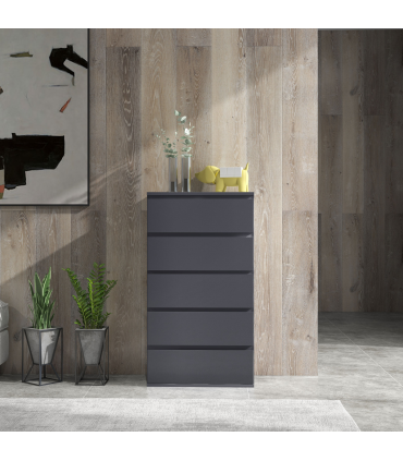 HOMCOM Bedroom Chest of Drawers, High Gloss 5 Drawers Dresser, Drawer Unit