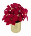 Artificial Christmas Xmas Red Poinsettia 40cm Gold Honeycomb Metal Planter