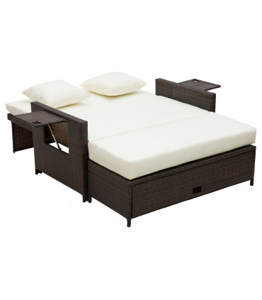 Rattan 2-Seater Day Bed Brown 130cmx72cmx96cm Outdoor Garden Patio Furniture