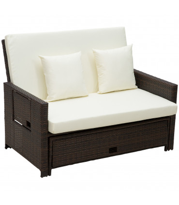 Rattan 2-Seater Day Bed Brown 130cmx72cmx96cm Outdoor Garden Patio Furniture