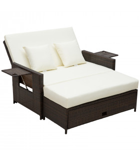 2 Seater Garden Rattan  Sofa Sun Lounger Daybed Fire Retardant Sponge