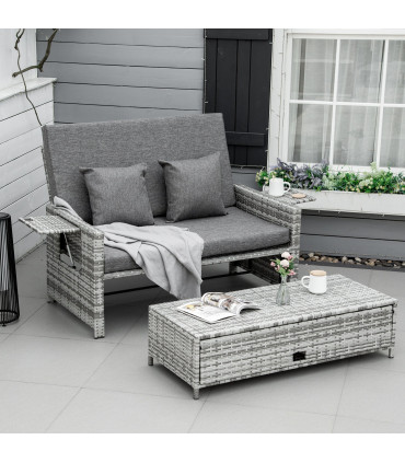 2 Seater Garden Rattan  Sofa Sun Lounger Daybed Fire Retardant Sponge