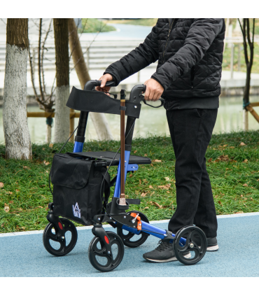 4 Wheel Rollator Walker with Seat Adjustable Mobility Walker with Bag, Blue