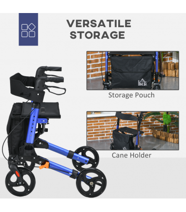 4 Wheel Rollator Walker with Seat Adjustable Mobility Walker with Bag, Blue