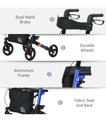 4 Wheel Rollator Walker with Seat Adjustable Mobility Walker with Bag, Blue