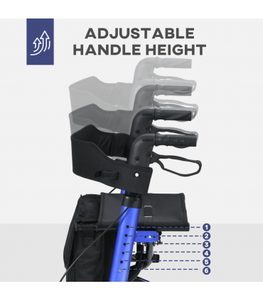 4 Wheel Rollator Walker with Seat Adjustable Mobility Walker with Bag, Blue