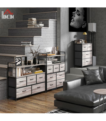 HOMCOM Bedroom Chest of Drawers 5 Drawer Dresser w/ Shelves, Grey Wood Effect