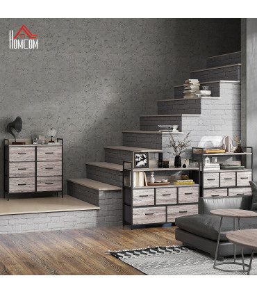 HOMCOM Bedroom Chest of Drawers 6 Drawer Dresser w/ Shelf, Grey Wood Effect