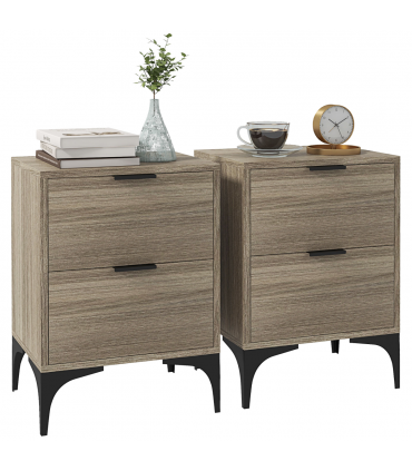 HOMCOM Bedside Tables Set of 2 with 2 Drawers for Bedroom, Living Room