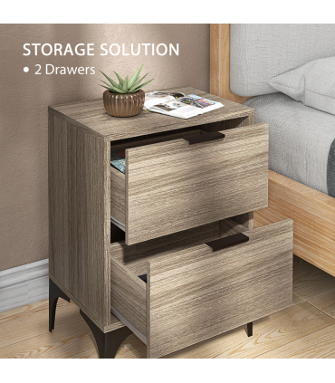 HOMCOM Bedside Tables Set of 2 with 2 Drawers for Bedroom, Living Room