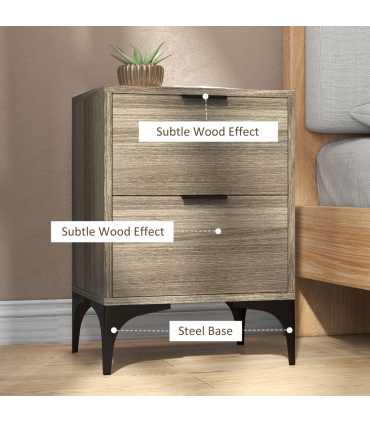 HOMCOM Bedside Tables Set of 2 with 2 Drawers for Bedroom, Living Room