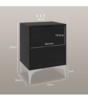HOMCOM Bedside Tables Set of 2 with 2 Drawers for Bedroom, Living Room
