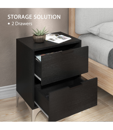 HOMCOM Bedside Tables Set of 2 with 2 Drawers for Bedroom, Living Room