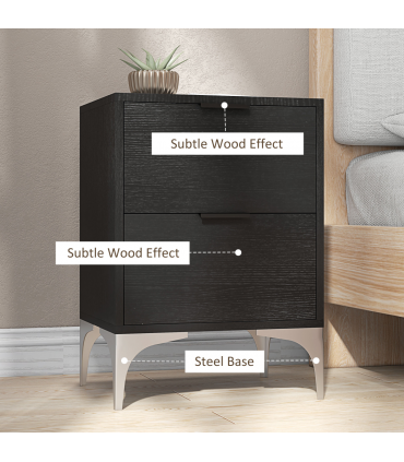 HOMCOM Bedside Tables Set of 2 with 2 Drawers for Bedroom, Living Room