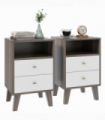 HOMCOM Bedside Tables Set of 2, Modern Nightstand with 2 Drawers and Open Cubby