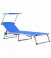 Folding Sun Lounger with Roof Aluminium and Textilene Blue