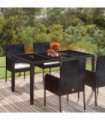 Garden Table with Glass Top Black 150x90x75 cm Poly Rattan