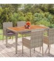 Garden Table with Wooden Top Grey 150x90x75 cm Poly Rattan