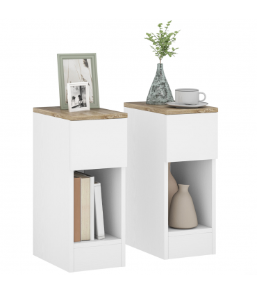 HOMCOM Bedside Tables Set of 2, Nightstands for Bedroom, Living Room, White