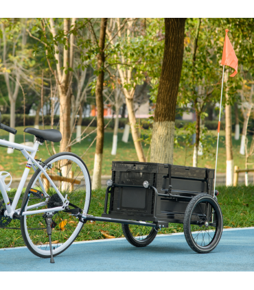 HOMCOM Bicycle Trailer with 65L Foldable Storage Box and Pneumatic Tyres, Black